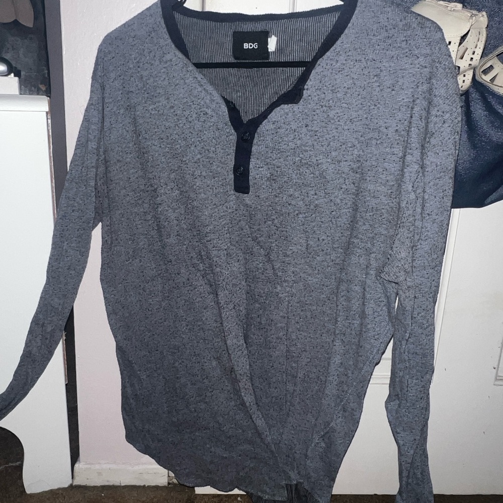 BDG Charcoal Henley Long Sleeve Shirt
